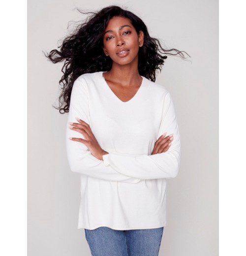 Basic V-Neck Sweater - Ecru Basic V-Neck Sweater - Ecru