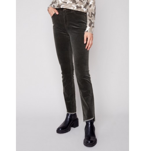 Bootcut Corduroy Pants with Asymmetrical Fringed Hem - Spruce Bootcut Corduroy Pants with Asymmetrical Fringed Hem - Spruce