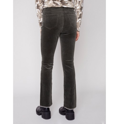 Bootcut Corduroy Pants with Asymmetrical Fringed Hem - Spruce Bootcut Corduroy Pants with Asymmetrical Fringed Hem - Spruce