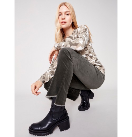 Bootcut Corduroy Pants with Asymmetrical Fringed Hem - Spruce Bootcut Corduroy Pants with Asymmetrical Fringed Hem - Spruce
