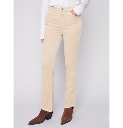 Bootcut Corduroy Pants with Asymmetrical Fringed Hem - Natural Bootcut Corduroy Pants with Asymmetrical Fringed Hem - Natural