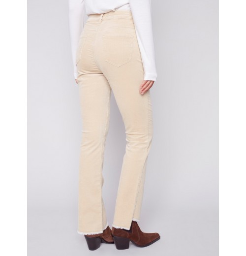 Bootcut Corduroy Pants with Asymmetrical Fringed Hem - Natural Bootcut Corduroy Pants with Asymmetrical Fringed Hem - Natural