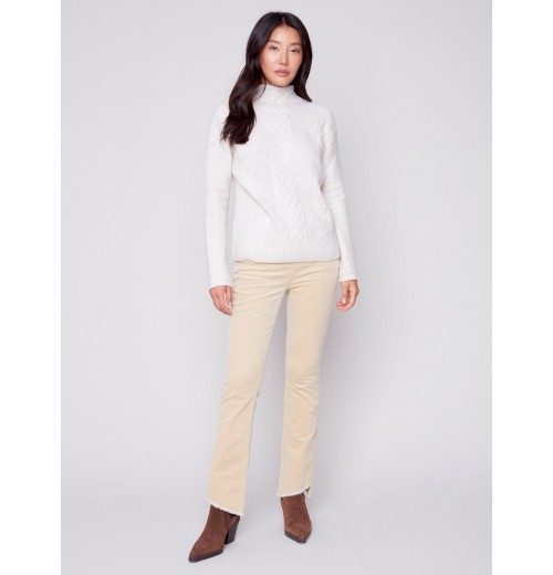 Bootcut Corduroy Pants with Asymmetrical Fringed Hem - Natural Bootcut Corduroy Pants with Asymmetrical Fringed Hem - Natural