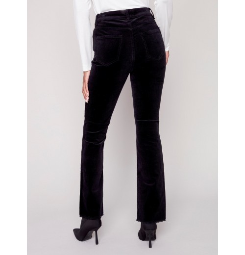 Bootcut Corduroy Pants with Asymmetrical Fringed Hem - Black Bootcut Corduroy Pants with Asymmetrical Fringed Hem - Black
