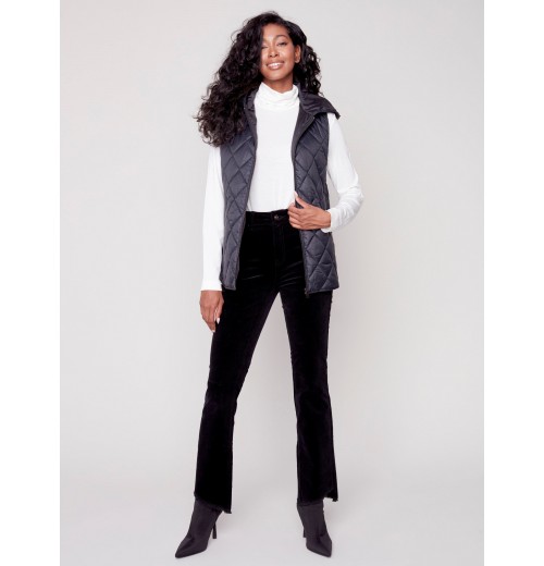 Bootcut Corduroy Pants with Asymmetrical Fringed Hem - Black Bootcut Corduroy Pants with Asymmetrical Fringed Hem - Black