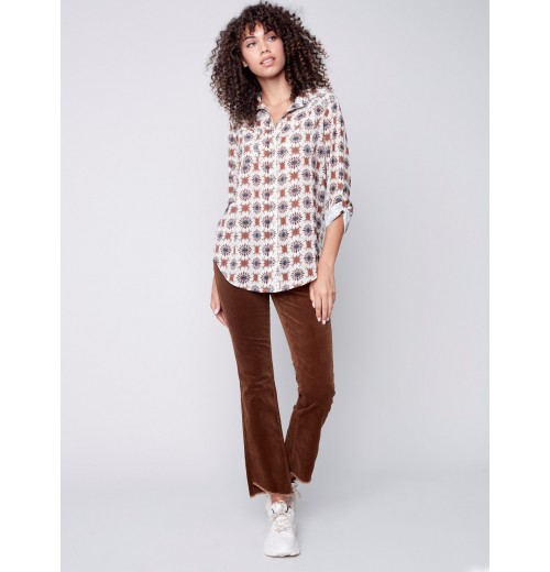 Bootcut Corduroy Pants with Asymmetrical Fringed Hem - Truffle Bootcut Corduroy Pants with Asymmetrical Fringed Hem - Truffle