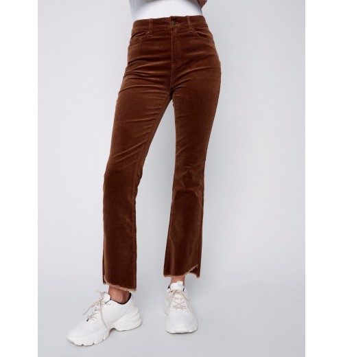 Bootcut Corduroy Pants with Asymmetrical Fringed Hem - Truffle Bootcut Corduroy Pants with Asymmetrical Fringed Hem - Truffle