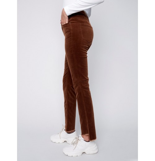 Bootcut Corduroy Pants with Asymmetrical Fringed Hem - Truffle Bootcut Corduroy Pants with Asymmetrical Fringed Hem - Truffle