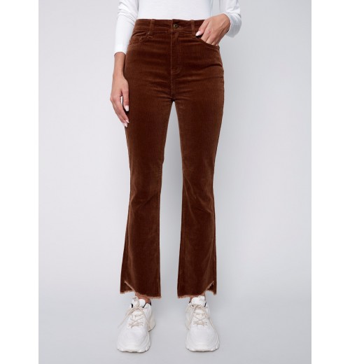 Bootcut Corduroy Pants with Asymmetrical Fringed Hem - Truffle Bootcut Corduroy Pants with Asymmetrical Fringed Hem - Truffle