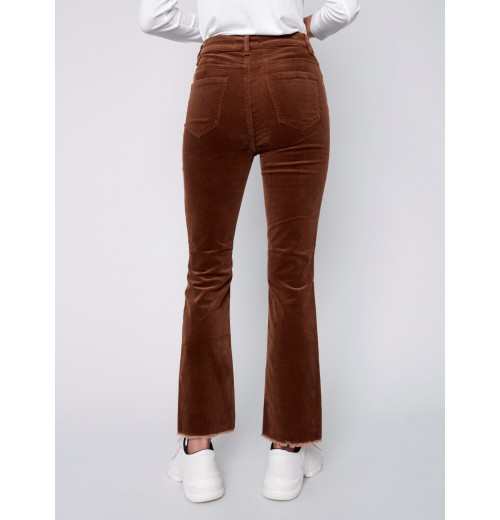 Bootcut Corduroy Pants with Asymmetrical Fringed Hem - Truffle Bootcut Corduroy Pants with Asymmetrical Fringed Hem - Truffle