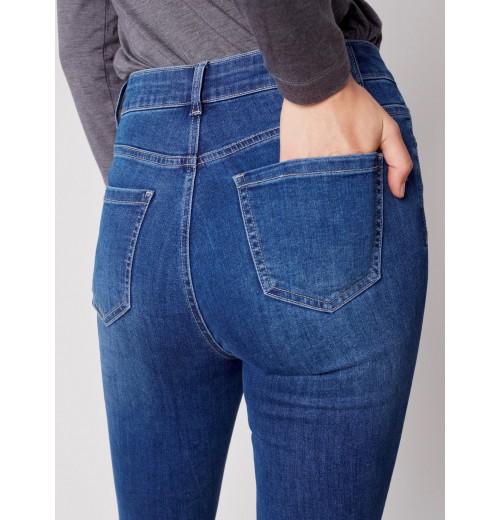 Bootcut Jeans with Asymmetrical Fringed Hem - Blue Jean Bootcut Jeans with Asymmetrical Fringed Hem - Blue Jean