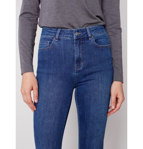 Bootcut Jeans with Asymmetrical Fringed Hem - Blue Jean Bootcut Jeans with Asymmetrical Fringed Hem - Blue Jean