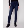 Bootcut Jeans with Asymmetrical Fringed Hem - Blue Black Bootcut Jeans with Asymmetrical Fringed Hem - Blue Black