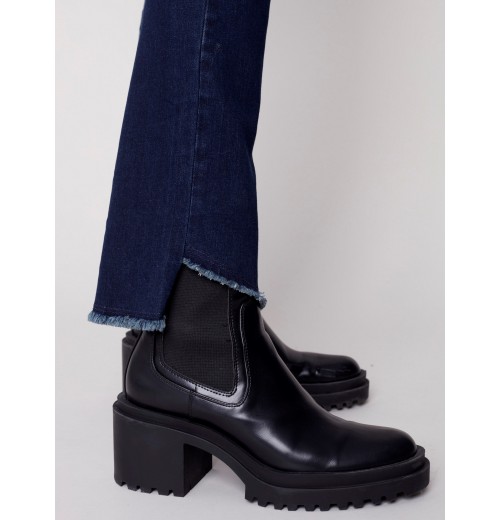 Bootcut Jeans with Asymmetrical Fringed Hem - Blue Black Bootcut Jeans with Asymmetrical Fringed Hem - Blue Black