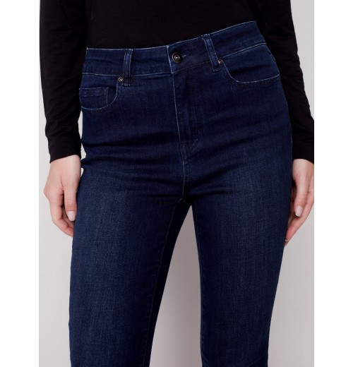 Bootcut Jeans with Asymmetrical Fringed Hem - Blue Black Bootcut Jeans with Asymmetrical Fringed Hem - Blue Black