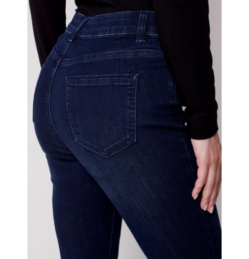 Bootcut Jeans with Asymmetrical Fringed Hem - Blue Black Bootcut Jeans with Asymmetrical Fringed Hem - Blue Black