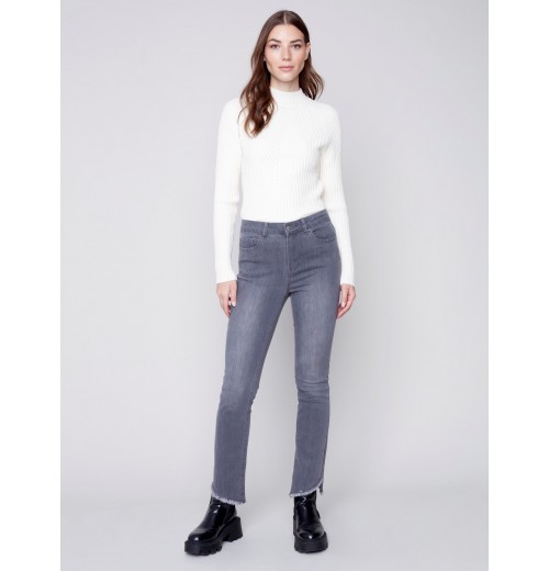 Bootcut Jeans with Asymmetrical Fringed Hem - Medium Gray Bootcut Jeans with Asymmetrical Fringed Hem - Medium Gray