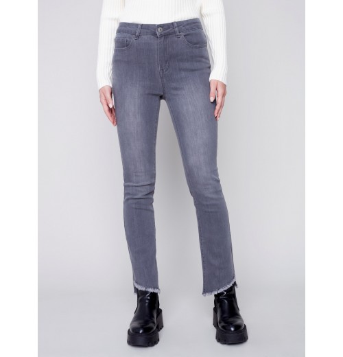 Bootcut Jeans with Asymmetrical Fringed Hem - Medium Gray Bootcut Jeans with Asymmetrical Fringed Hem - Medium Gray