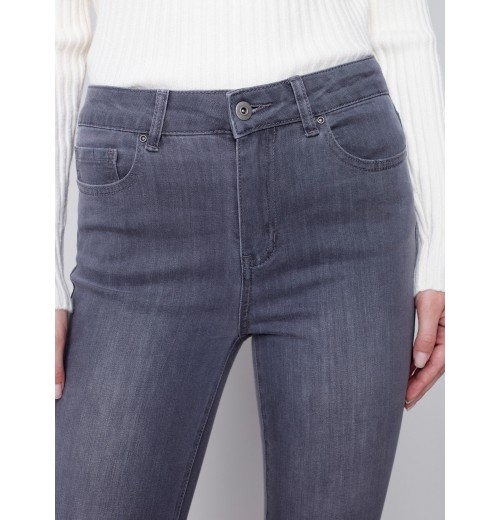 Bootcut Jeans with Asymmetrical Fringed Hem - Medium Gray Bootcut Jeans with Asymmetrical Fringed Hem - Medium Gray