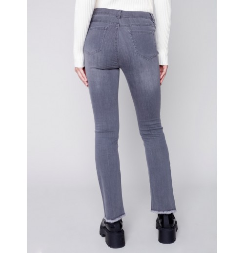 Bootcut Jeans with Asymmetrical Fringed Hem - Medium Gray Bootcut Jeans with Asymmetrical Fringed Hem - Medium Gray