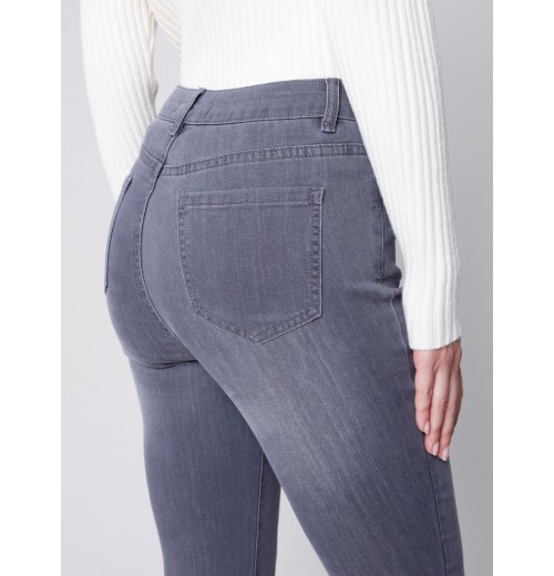 Bootcut Jeans with Asymmetrical Fringed Hem - Medium Gray Bootcut Jeans with Asymmetrical Fringed Hem - Medium Gray
