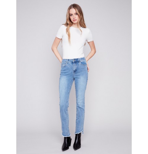 Bootcut Jeans with Asymmetrical Hem - Light Blue Bootcut Jeans with Asymmetrical Hem - Light Blue