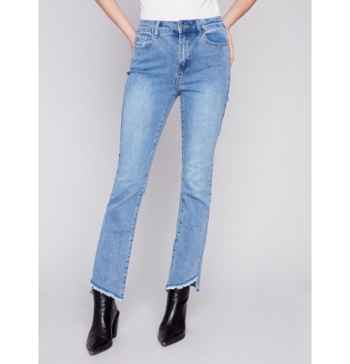 Bootcut Jeans with Asymmetrical Hem - Light Blue Bootcut Jeans with Asymmetrical Hem - Light Blue