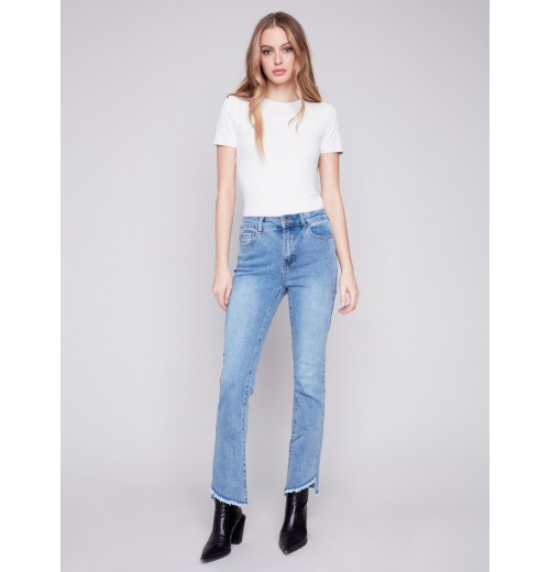 Bootcut Jeans with Asymmetrical Hem - Light Blue Bootcut Jeans with Asymmetrical Hem - Light Blue