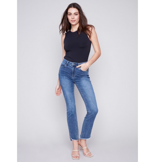 Bootcut Jeans with Asymmetrical Hem - Medium Blue Bootcut Jeans with Asymmetrical Hem - Medium Blue