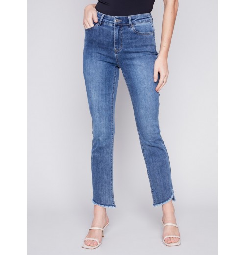 Bootcut Jeans with Asymmetrical Hem - Medium Blue Bootcut Jeans with Asymmetrical Hem - Medium Blue