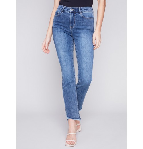 Bootcut Jeans with Asymmetrical Hem - Medium Blue Bootcut Jeans with Asymmetrical Hem - Medium Blue