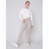 Bootcut Twill Pants with Asymmetrical Fringed Hem - Almond Bootcut Twill Pants with Asymmetrical Fringed Hem - Almond