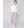 Bootcut Twill Pants with Asymmetrical Fringed Hem - Almond Bootcut Twill Pants with Asymmetrical Fringed Hem - Almond