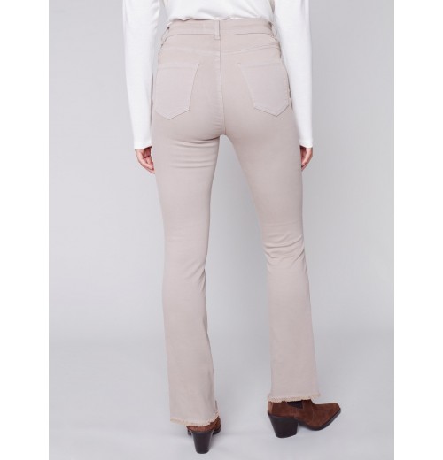 Bootcut Twill Pants with Asymmetrical Fringed Hem - Almond Bootcut Twill Pants with Asymmetrical Fringed Hem - Almond