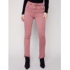 Bootcut Twill Pants with Asymmetrical Fringed Hem - Raspberry Bootcut Twill Pants with Asymmetrical Fringed Hem - Raspberry