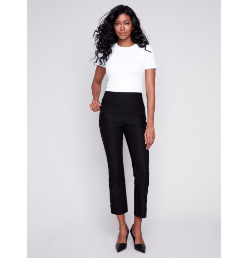 Capri Pants with Hem Slit - Black Capri Pants with Hem Slit - Black