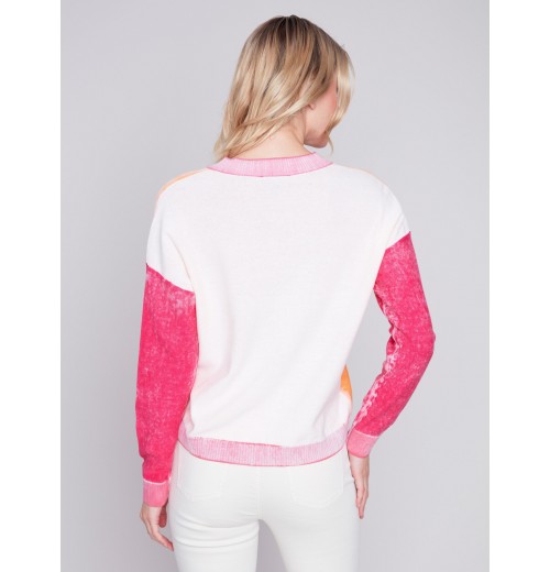 Color Block Cotton Sweater - Tangerine Color Block Cotton Sweater - Tangerine