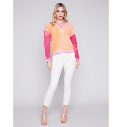 Color Block Cotton Sweater - Tangerine Color Block Cotton Sweater - Tangerine