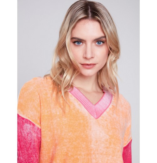 Color Block Cotton Sweater - Tangerine Color Block Cotton Sweater - Tangerine