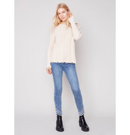 Cotton Blend Cable Knit Sweater - Ecru Cotton Blend Cable Knit Sweater - Ecru