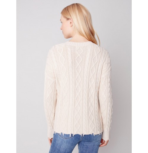 Cotton Blend Cable Knit Sweater - Ecru Cotton Blend Cable Knit Sweater - Ecru