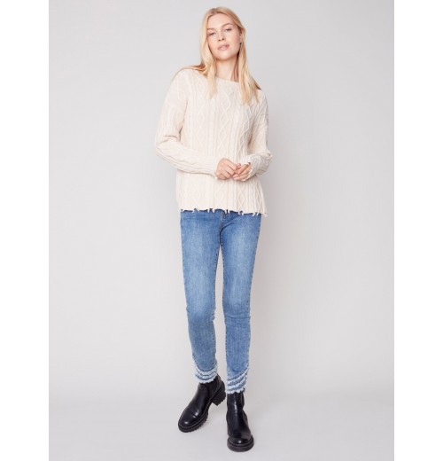 Cotton Blend Cable Knit Sweater - Ecru Cotton Blend Cable Knit Sweater - Ecru