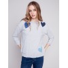 Cotton Sweater with Heart Patches - Grey Cotton Sweater with Heart Patches - Grey