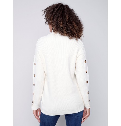 Cowl Neck Sweater with Button Detail - Ecru Cowl Neck Sweater with Button Detail - Ecru