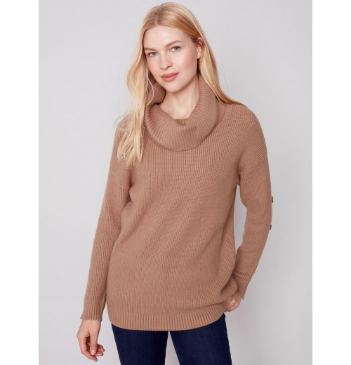 Cowl Neck Sweater with Button Detail - Truffle Cowl Neck Sweater with Button Detail - Truffle