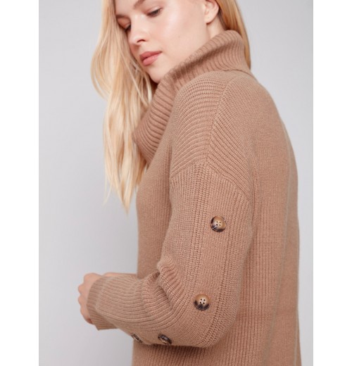 Cowl Neck Sweater with Button Detail - Truffle Cowl Neck Sweater with Button Detail - Truffle