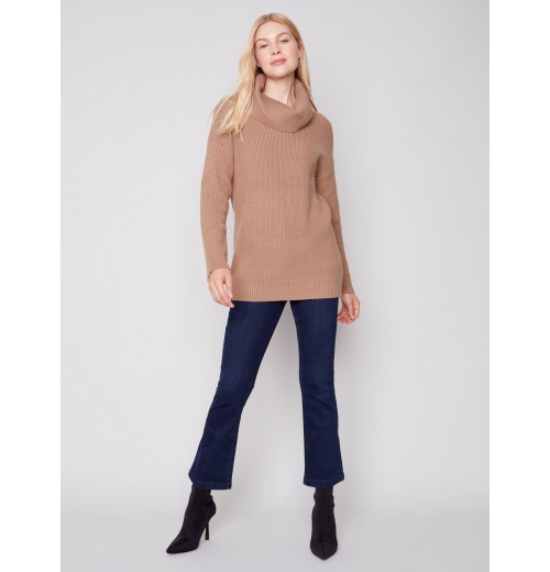 Cowl Neck Sweater with Button Detail - Truffle Cowl Neck Sweater with Button Detail - Truffle