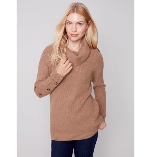 Cowl Neck Sweater with Button Detail - Truffle Cowl Neck Sweater with Button Detail - Truffle