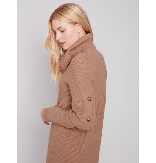 Cowl Neck Sweater with Button Detail - Truffle Cowl Neck Sweater with Button Detail - Truffle