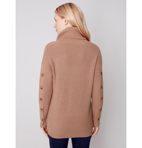 Cowl Neck Sweater with Button Detail - Truffle Cowl Neck Sweater with Button Detail - Truffle